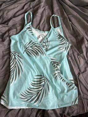 Light Blue Tropical Leaf Cami Tank Top